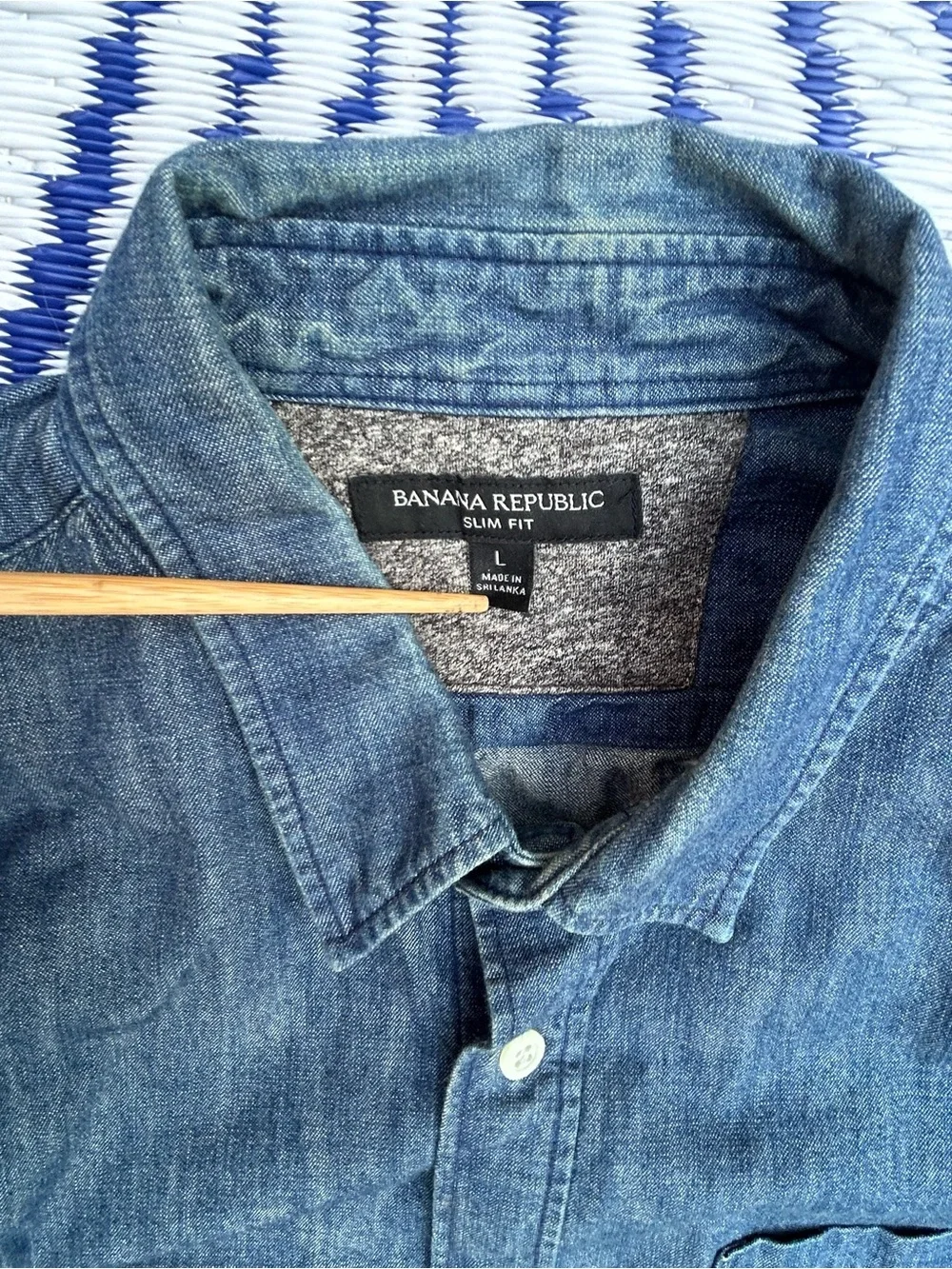 🌺Vintage Banana Republic Men's Denim w/ Gray Slim-Fit Button-Down Shirt - L